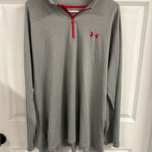 UNDER ARMOUR HeatGear Men's 2XL Gray/Red Long Sleeve Athletic 1/4 Zip Shirt